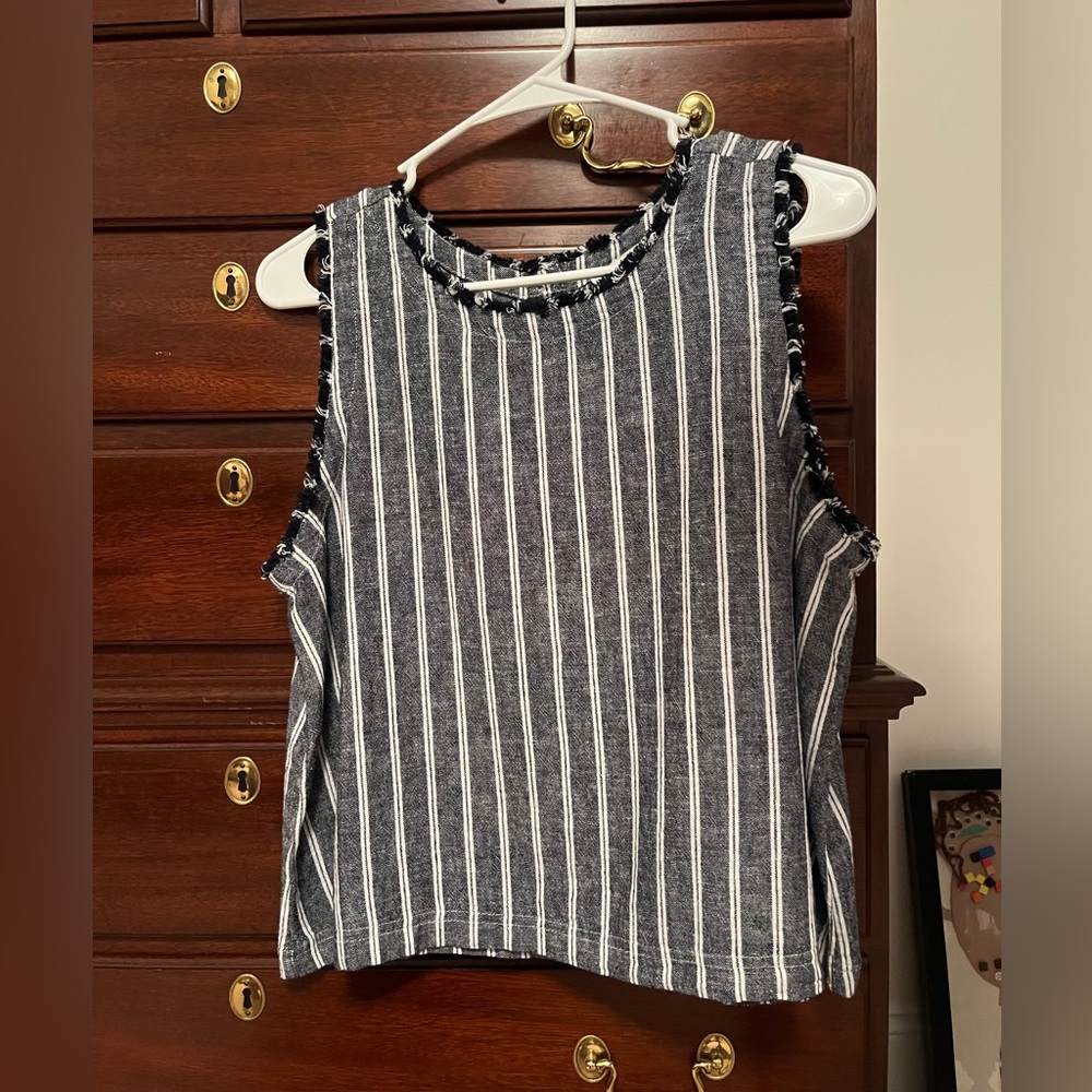 LOFT Black and White Striped Tank Top